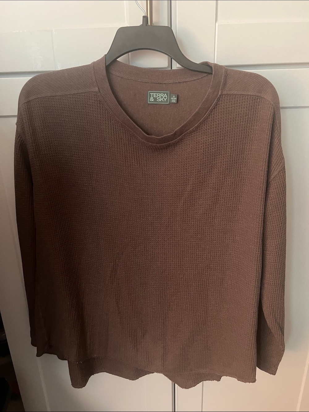 Terra & Sky Men's Chocolate Brown Waffle Crewneck Sweater